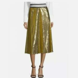 Robert Rodriguez Gold Metallic Sequin A-Line Skirt